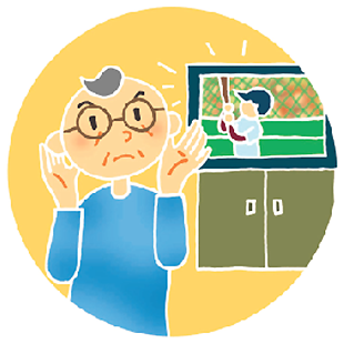 テレビの音声が聞こえずに困っているおじいちゃん